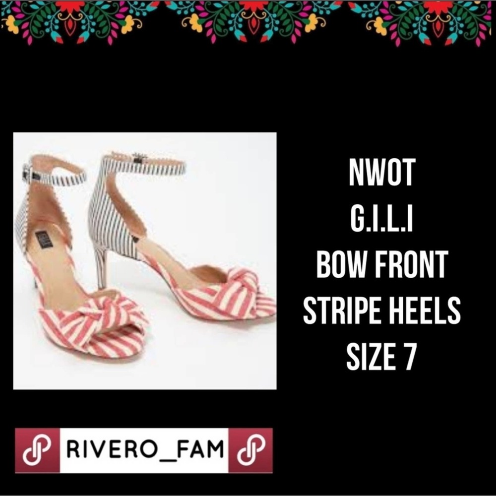 NWOT | G.I.L.I | BOW FRONT STRIPE HEELS